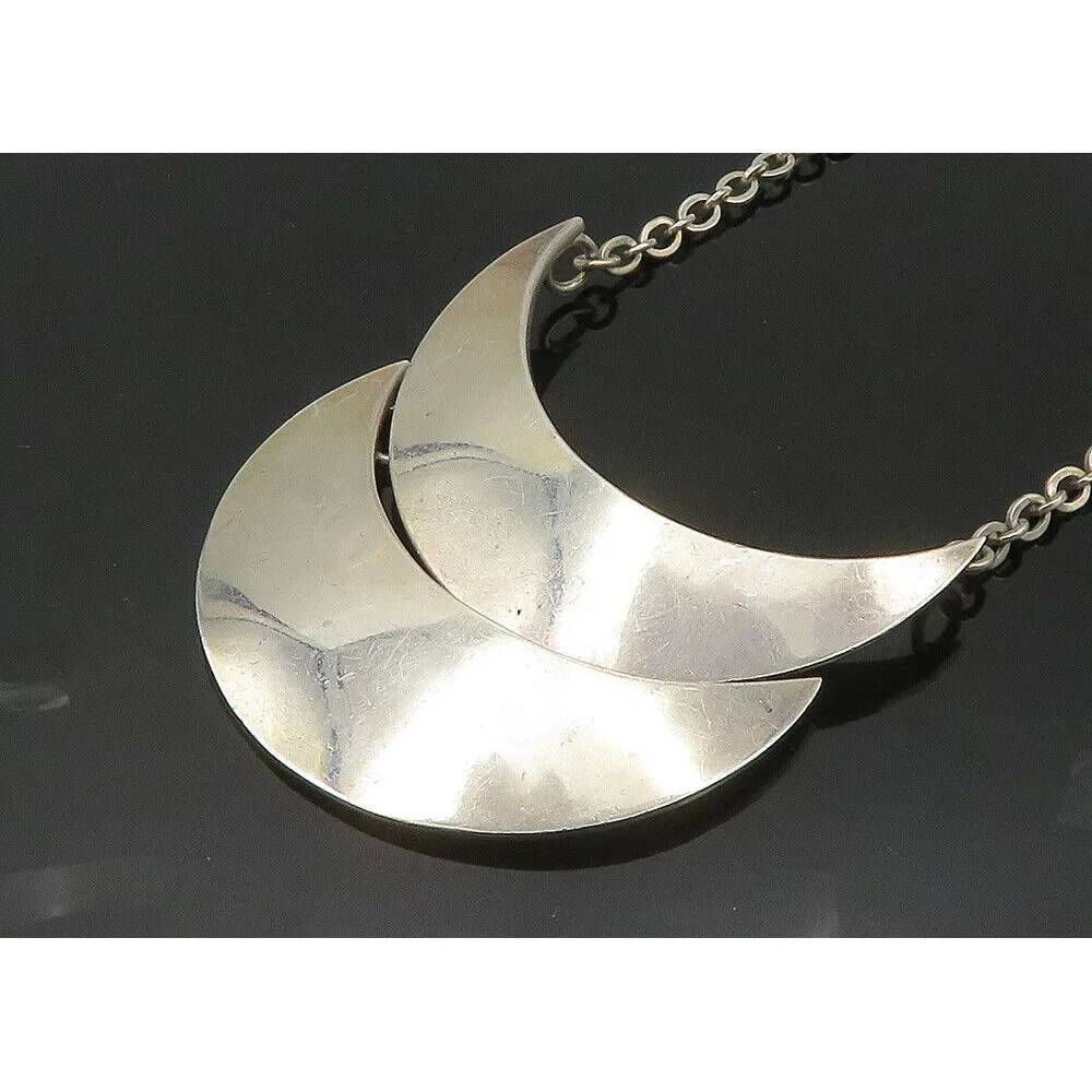 925 Sterling Silver Vintage Shiny Crescent Shaped Chain Necklace NE3456 - Picture 3 of 5